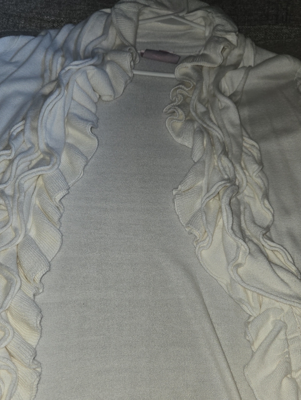 Romeo & Juliet Couture Cream Ruffle-Trim Open Cardigan